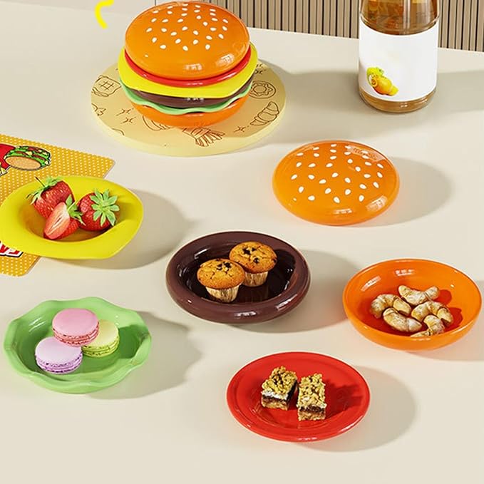 Burger Plates Set, Seasoning Dish Pack, Stackable Bowls with Portable Storage, Kitchen Accessory with Dishwasher Safe Details, 3.94x4.72 inches Sauce Container, Restaurant Fixture for BBQ Party Snack