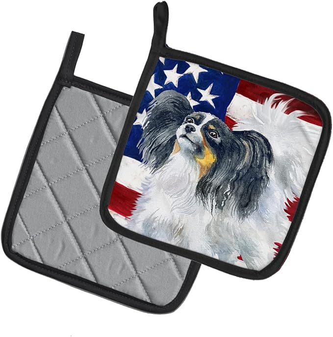 Caroline's Treasures BB9657PTHD Papillon Patriotic Pair of Pot Holders Kitchen Heat Resistant Pot Holders Sets Oven Hot Pads for Cooking Baking BBQ, 7 1/2 x 7 1/2