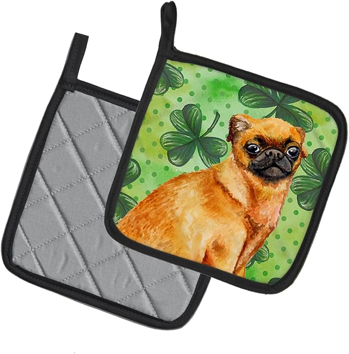 Caroline's Treasures BB9841PTHD Small Brabant Griffon St Patrick's Pair of Pot Holders, Green Kitchen Heat Resistant Pot Holders Sets Oven Hot Pads for Cooking Baking BBQ, 7 1/2 x 7 1/2