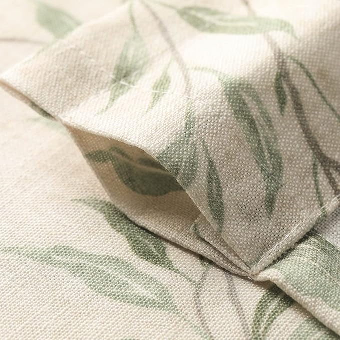 VOGOL Kitchen Curtains 30 Inch Length, Green Leaves Print Linen Texture Short Tier Curtains Rod Pocket Valances for Dining Room, 30x30, 2 Panels