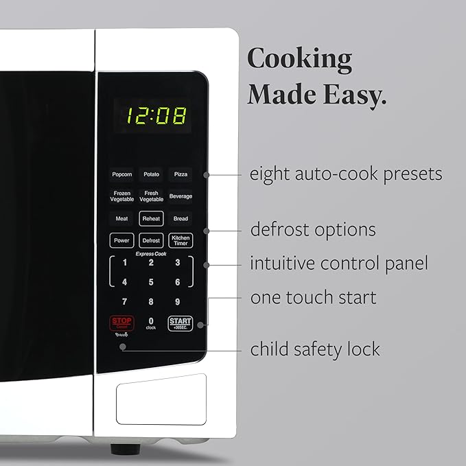Farberware 1.1 Cu. Ft. Countertop Microwave Oven – 1000 Watts Power, Auto Cook Settings, Defrost, Easy Clean and Child Safety Lock - White