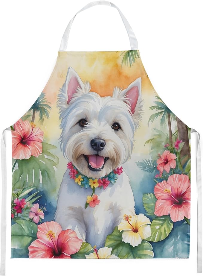 Caroline's Treasures Westie Luau Apron Cooking Kitchen Server Baking Crafts Gardening for Adult Women Men, Unisex, Large, Multicolor