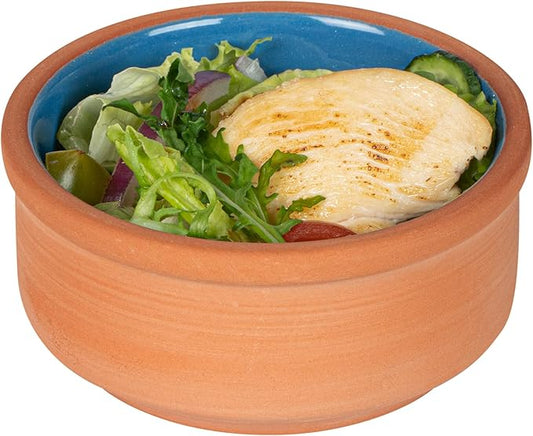 Restaurantware-Terra Tek 2.7 Ounce Terracotta Cazuelas, 2 Blue Glazed Clay Pots For Cooking - Oven-Ready, Microwavable, Terracotta Serving Pots, Dishwashable, For Cooking And Serving