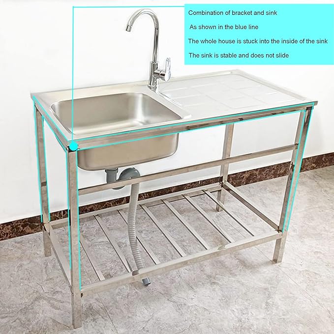 Sink Stainless Steel Kitchen Sink, for Washing Hands, Commercial Restaurant Utility Fish Cleaning Table, for Restaurant, Bar, Laundry, Garage, Backyard,with Faucet-75 * 40 * 75cm