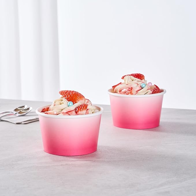 Coppetta 8 Ounce Dessert Cups, 50 Greaseproof Ice Cream Cups - Lids Sold Separately, For Hot And Cold Foods, Pink And White Ombre Paper Yogurt Bowls, Disposable, Sturdy - Restaurantware