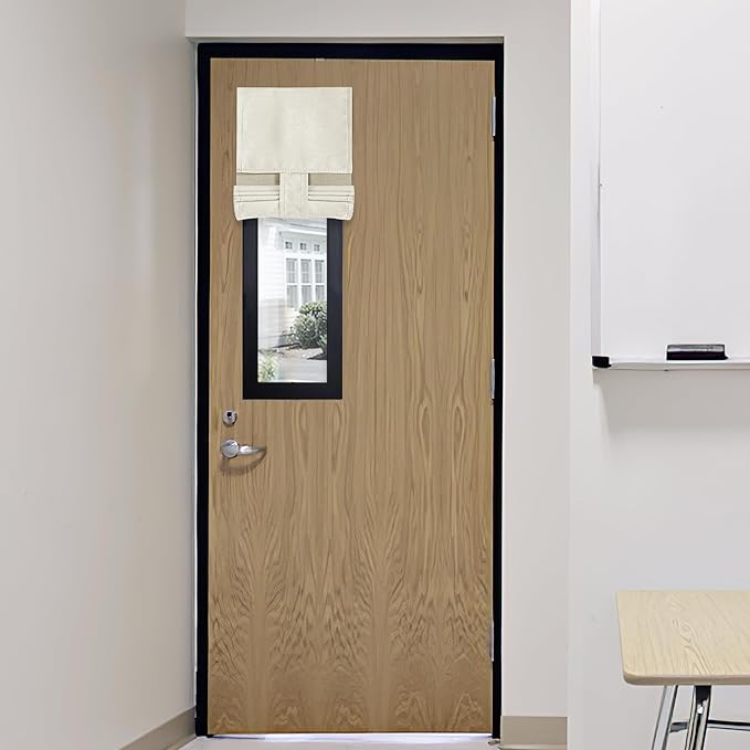 RYB HOME Classroom Door Window Cover, 100% Blackout Shades for Classroom Windows and Doors Cover Lockdown Shades Blocks Views, W 8 x L 36 inch, Ivory, 1 Panel