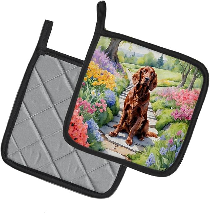 Caroline's Treasures Irish Setter Spring Path Pair of Pot Holders Kitchen Heat Resistant Pot Holders Sets Oven Hot Pads for Cooking Baking BBQ, 7 1/2 x 7 1/2