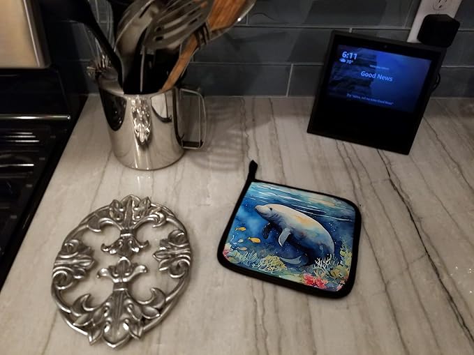 Caroline's Treasures Manatee Pair of Pot Holders Kitchen Heat Resistant Pot Holders Sets Oven Hot Pads for Cooking Baking BBQ, 7 1/2 x 7 1/2