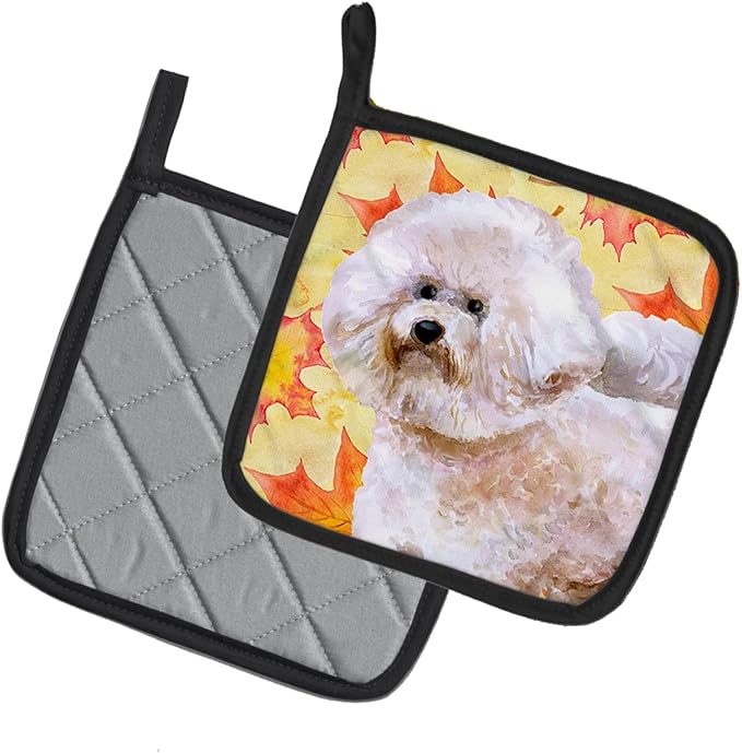 Caroline's Treasures BB9966PTHD Bichon Frise #2 Fall Pair of Pot Holders, Yellow Kitchen Heat Resistant Pot Holders Sets Oven Hot Pads for Cooking Baking BBQ, 7 1/2 x 7 1/2