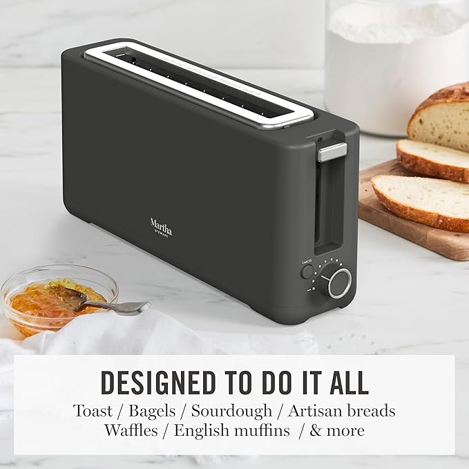 Martha Stewart 2 Slice Long Slot Toaster, Extra Wide for Sourdough & Bagels, 10 Setting Shade Control, Removable Crumb Tray, Self-Centering Design, Defrost/Reheat, Cancel, Slim Space-Saving, Caviar