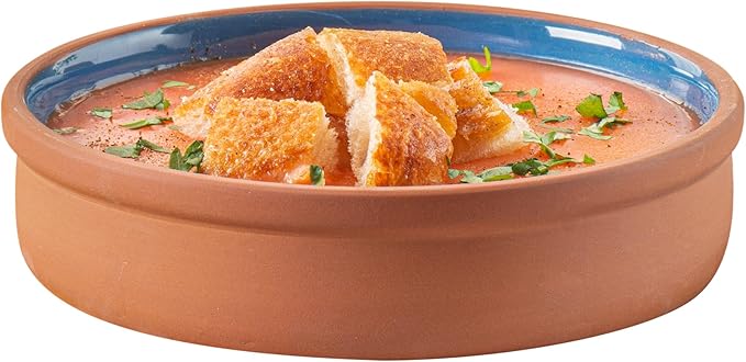 Restaurantware-Terra Tek 15.2 Ounce Terracotta Cazuelas, 2 Blue Glazed Clay Pots For Cooking - Oven-Ready, Microwavable, Terracotta Serving Pots, Dishwashable, For Cooking And Serving