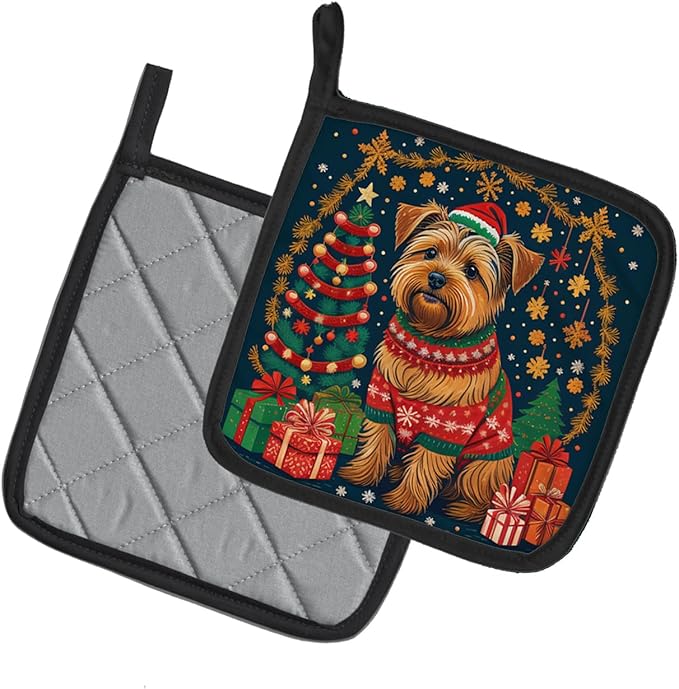Caroline's Treasures Norfolk Terrier Christmas Pair of Pot Holders Kitchen Heat Resistant Pot Holders Sets Oven Hot Pads for Cooking Baking BBQ, 7 1/2 x 7 1/2