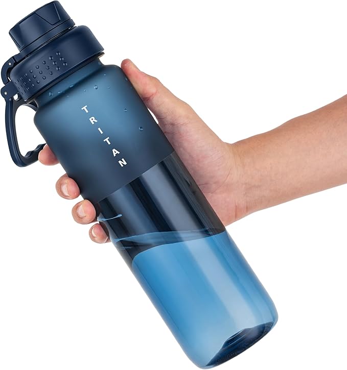 OLDLEY 32oz Frosted Clear Water Bottle, BPA-Free Tritan Plastic Reusable Water Bottle with Fast-Flow Spout Lid, Wide Mouth Leakproof Sports Drinking Bottle for Gym, School,Travel,Midnight Blue