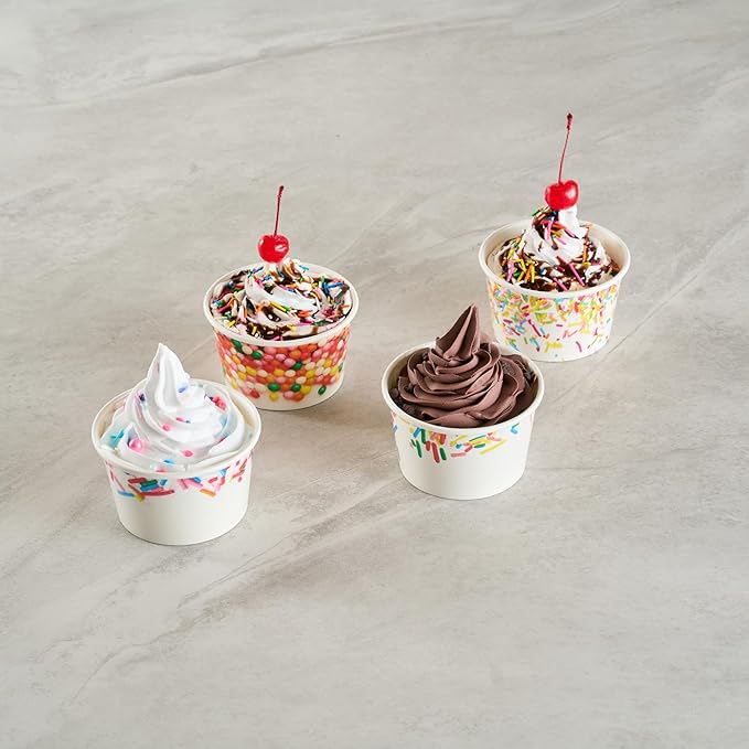 Restaurantware Ice Cream Cups 50 Pack of 8 oz Leak-Resistant Disposable Dessert Bowl Frozen Yogurt Cup Round Paper Container For Cold And Hot Desserts