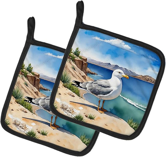 Caroline's Treasures Utah California Gull Pair of Pot Holders Kitchen Heat Resistant Pot Holders Sets Oven Hot Pads for Cooking Baking BBQ, 7 1/2 x 7 1/2