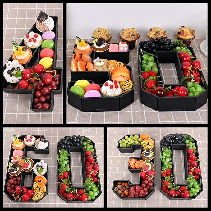 40 Cardboard Numbers for Charcuterie Numbers Fillable 13.8'' Black Paper Mache Number Shaped Cupcake Pans Board Box Trays Container for Food Candy 40th Birthday Party Decorations Anniversary