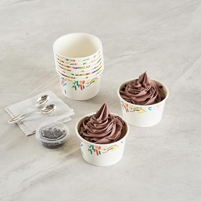 Restaurantware Ice Cream Cups 50 Pack of 8 oz Leak-Resistant Disposable Dessert Bowl Frozen Yogurt Cup Round Paper Container For Cold And Hot Desserts