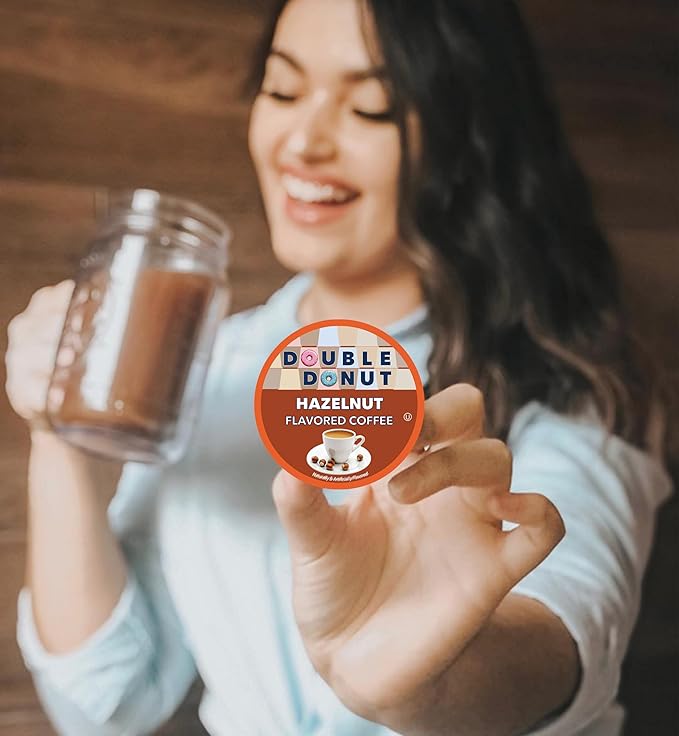 Double Donut Coffee Hazelnut Flavored Coffee pods, Medium Roast Coffee,Compatible with Keurig K Cups Brewers, 20 Count