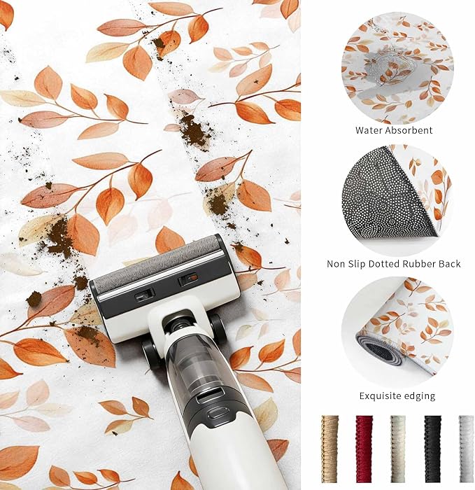 Area Rug 2x3ft, Autumn Orange Leaf Botanical Washable Rugs for Living Room Bedroom, Abstract Vine Pattern Soft Non-Slip Area Rugs Rectangle Floor Carpet for Dining Room