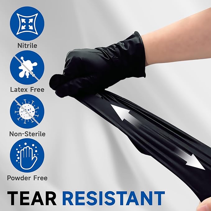 Black Nitrile Exam Gloves 6 mil Nitrile Disposable Gloves Food Grade 120PCS,Medical,Heavy Duty,Powder Free