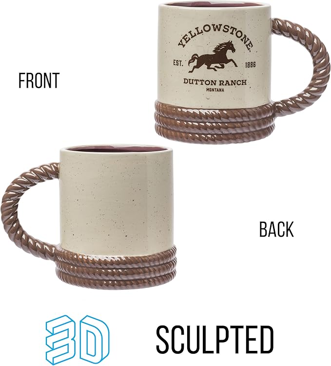 Silver Buffalo Yellowstone Dutton Ranch Montana Rope Ceramic 3D Sculpted Mug, 20 Ounces