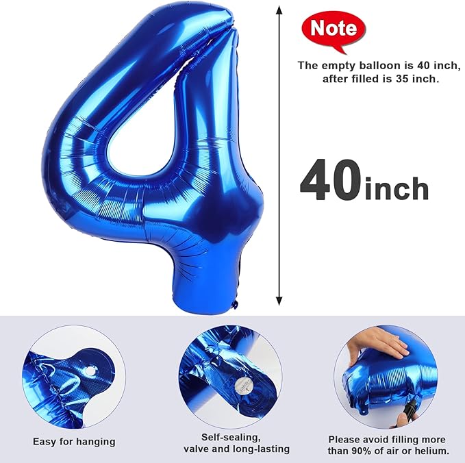 Numbers Balloons 40 Inch 4 Navy Blue Balloons for 4th Birthday Party, Number 4 14 40 Balloons
