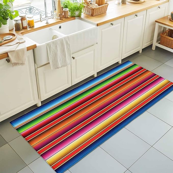Runner Rug for Bedroom Hallway, Mexican Stripes Vintage Ethnic Kitchen Runner Rugs Area Rug 2x6ft, Native American Stripe Washable Soft Floor Carpet for Entryway Stair