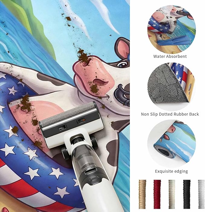 Area Rug 4x6ft, Summer Beach Snorkeling Cow Washable Rugs for Living Room Bedroom, Ocean Starfish Funny Animal Art Soft Non-Slip Area Rugs Rectangle Floor Carpet for Dining Room