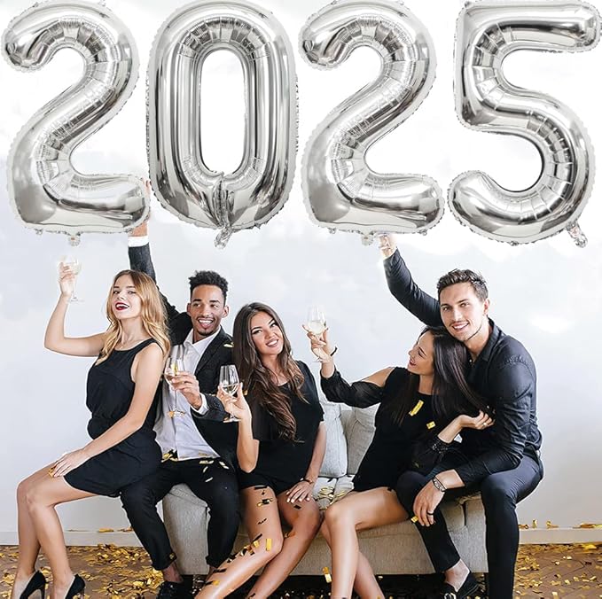 Huge Silver 2025 New Year Balloons 40 Inch 2025 Silver Mylar Foil Helium Number Balloons 2025 Christmas New Year Eve Graduation Party Decorations Supplies