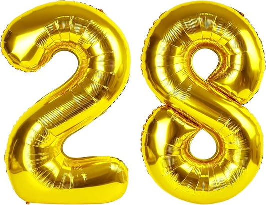 40 Inch Birthday Balloons 28 Number Baloons for Happy Birthday Decorations Supplies, Gold Balloons for Celebration Party, Graduation, Photo Prop
