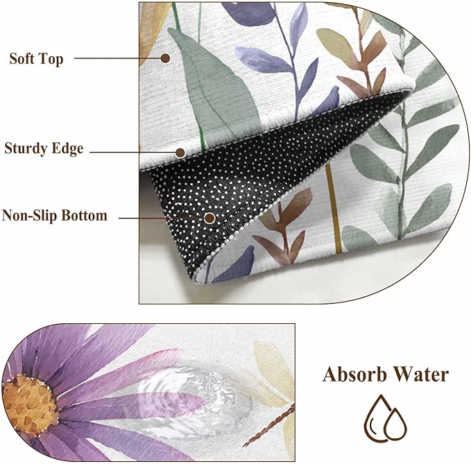 Runner Rug for Bedroom Hallway, Country Field Purple Flowers Kitchen Runner Rugs Area Rug 2x6ft, Farm Floral Art Washable Soft Floor Carpet for Entryway Stair