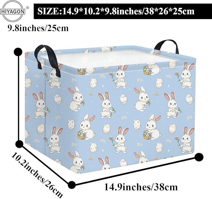 HIYAGON Rectangular Easter Basket for Kids Baby Easter Basket for Boys and Girls Cute Toy Storage Organizer Bin Box Easter Egg Room Decor(Blue Easter)