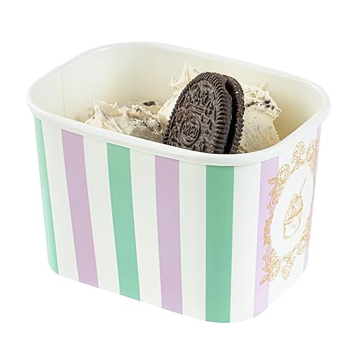 Coppetta 12 Ounce Dessert Cups, 50 Greaseproof Ice Cream Cups - Lids Sold Separately, For Hot And Cold Foods, Purple And Blue Stripe Paper Yogurt Bowls, Disposable, Sturdy - Restaurantware