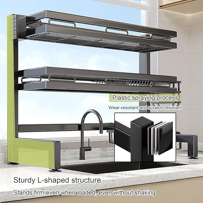 Vertical Over Sink Dish Drying Rack - Carbon Steel Organizer, Space-Saving Kitchen Shelf, Practical Drainer for Above Sink, Black, 29.5in - Optimized Storage Solution