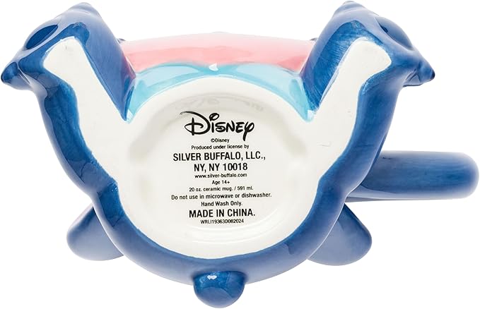 Silver Buffalo Lilo and Stitch Ohana Full Body Ceramic 3D Sculpted Mug Featuring Stitch, 20 Ounces