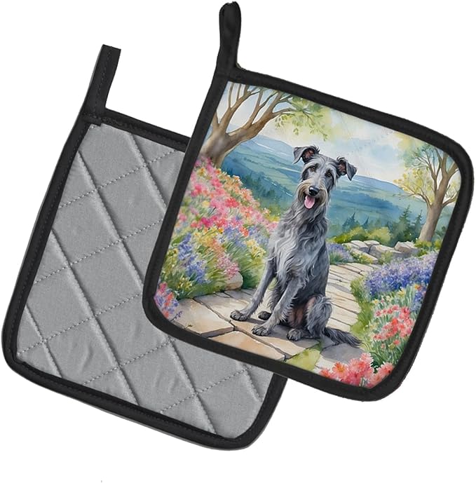 Caroline's Treasures Scottish Deerhound Spring Path Pair of Pot Holders Kitchen Heat Resistant Pot Holders Sets Oven Hot Pads for Cooking Baking BBQ, 7 1/2 x 7 1/2