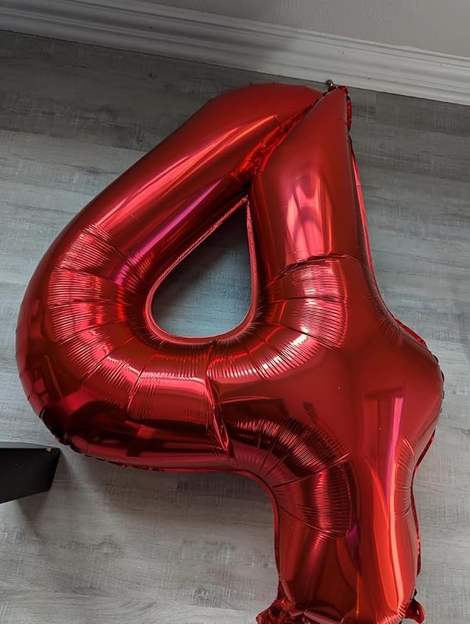 Red 4Th Balloon Number for 4th Birthday Decorations, 40 Inch Big Number Balloons for 4 14 40 Anniversaries Celebration Graduation Wedding