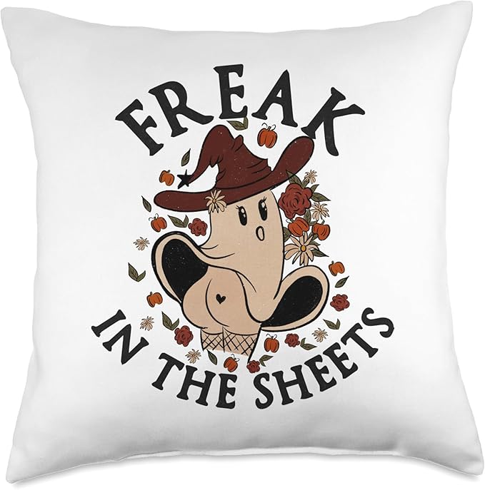 Funny Ghost Dancing, Freak in Sheets Saying Joke Funny Halloween Ghost, Freaky, Joke Pun Al Howin Eve Throw Pillow, 18x18, Multicolor