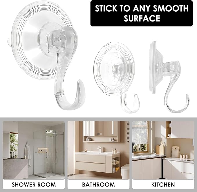 12Pcs Clear Wreath Hanger 22 LB Suction Cup Hooks Reusable Shower Suction Cup Hook Wall Window Bathroom Plastic Vacuum Hooks Wreath Holder for Glass Doors Christmas Decorations Wreath Lights Stockings