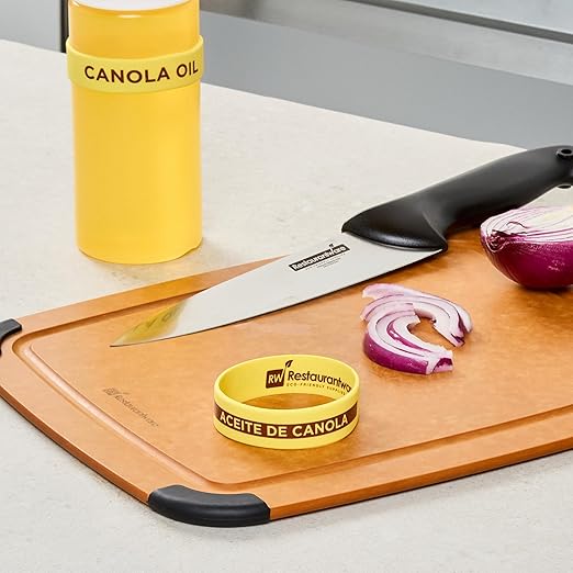 Restaurantware Silicone Squeeze Bottle Band 10 Count 2.75 Inch Dishwasher Safe Condiment Identification Band, Canola Oil Yellow Non-Slip Label Band for Condiment Labeling at Restaurants, Food Trucks