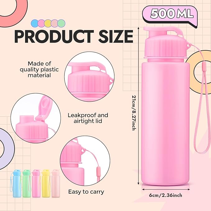 Mifoci 20 Pieces Water Bottle Bulk 17 oz Plastic Water Bottles Bulk Gym Sports Adults Reusable Large Bottles with Leak Proof Flip Top for Party Outdoor (Macaron Colors)