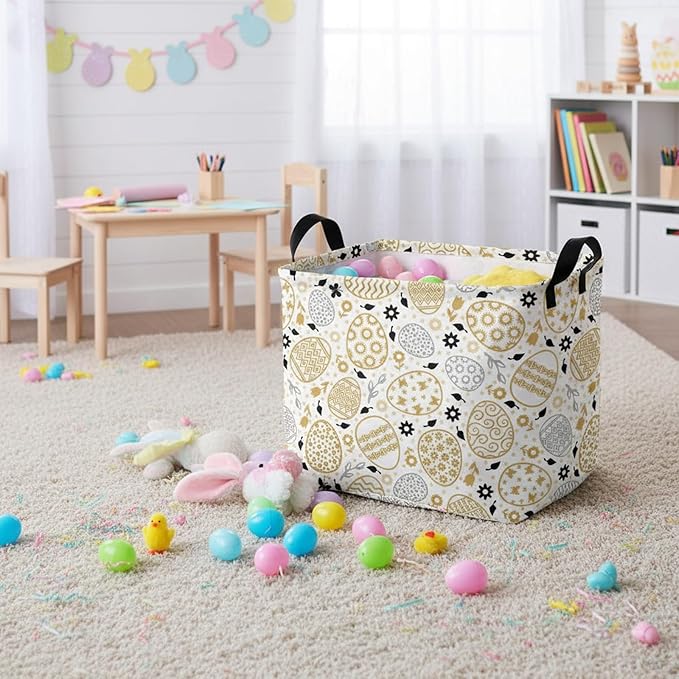 Large Rectangular Cute Kid Easter Basket Empty Bunny Eggs Easter Basket Gift Spring Room Storage Organizer Décor (E-05)
