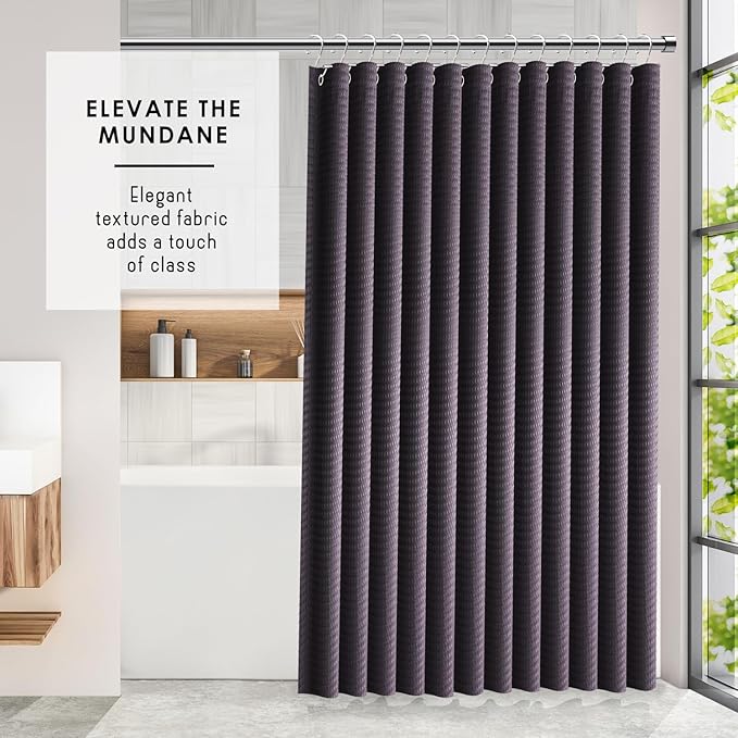 Clara Clark Purple Shower Curtain Set with Black Shower Caddy Hanging - Fabric Shower Curtains and Stainless Steel Shower Caddies, Bathroom Shower Curtain Sets with Corner Shower Caddy Dorm