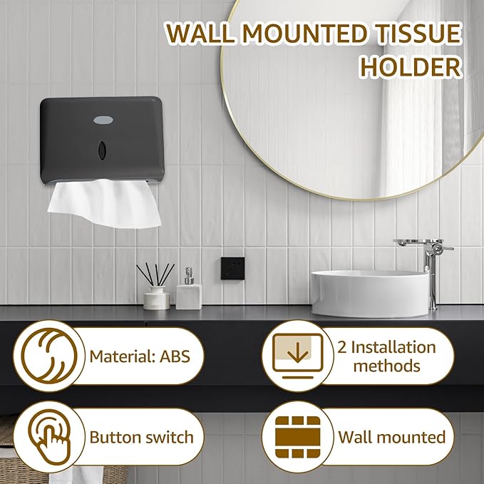 Paper Towel Dispensers, Wall Mount Commercial Toilet Tissue Dispensers Paper Towel Holder C-Fold/Multifold Paper Towel Dispenser for Bathroom, Kitchen(Black)