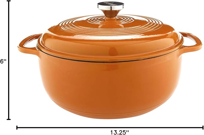 Lodge Essential Enamel Cast Iron Dutch Oven - Perfect for Bread Baking, Braising, Marinating & Slow Cooking - Features Moisture-Sealing Lid & Dual Handles - Kitchen Essentials - 6 Quarts - Apricot