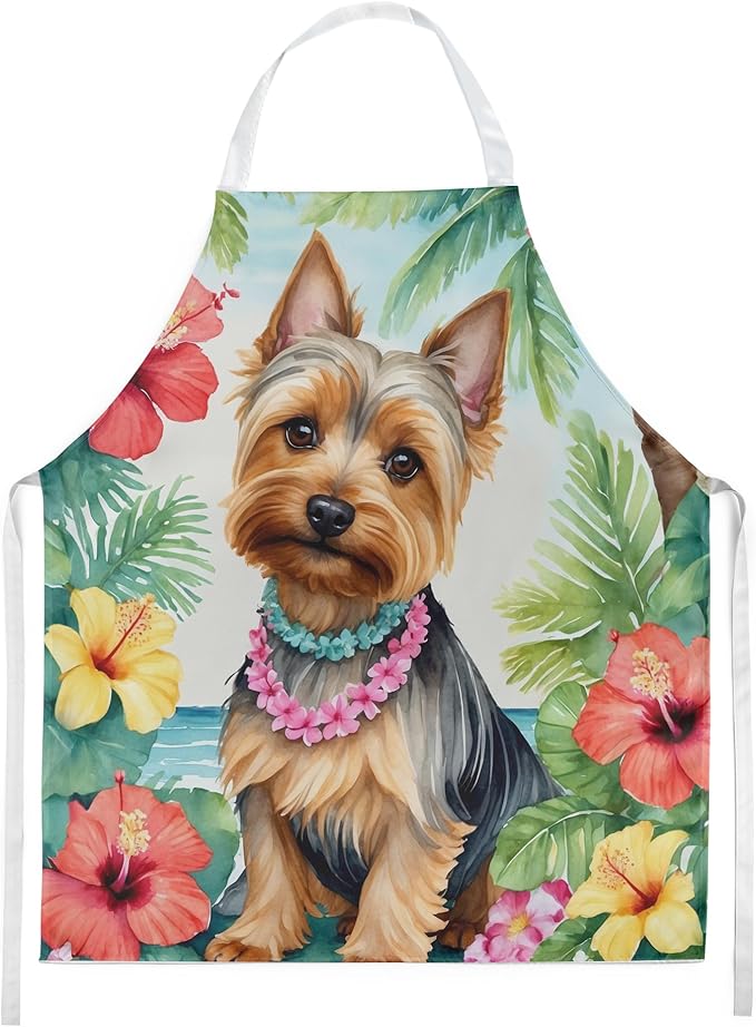 Caroline's Treasures Silky Terrier Luau Apron Cooking Kitchen Server Baking Crafts Gardening for Adult Women Men, Unisex, Large, Multicolor