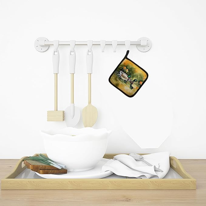 Caroline's Treasures Mallard Pair of Pot Holders Kitchen Heat Resistant Pot Holders Sets Oven Hot Pads for Cooking Baking BBQ, 7 1/2 x 7 1/2