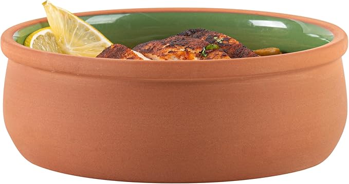 Restaurantware-Terra Tek 17 Ounce Terracotta Cazuelas, 2 Green Glazed Clay Pots For Cooking - Oven-Ready, Microwavable, Terracotta Serving Pots, Dishwashable, For Cooking And Serving