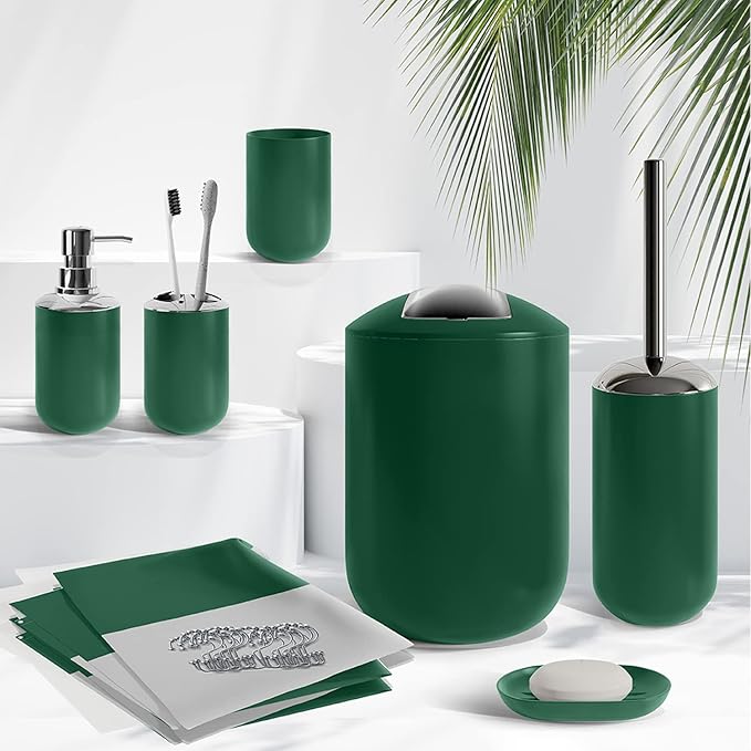 Clara Clark Bathroom Accessories Set - 23PC Shower Curtain Set with Bathroom Trash Can, Green Bathroom Set, Bathroom Sets with Shower Curtain and Green Rugs