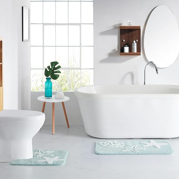 Sweet Home Collection Bathroom Accessories Sets Unique Collections Modern Classic Contemporary Decorative Beautiful Designs Bath Shower Tub Décor, 2 Piece Rug, Beach Shells, (Pack of 12)